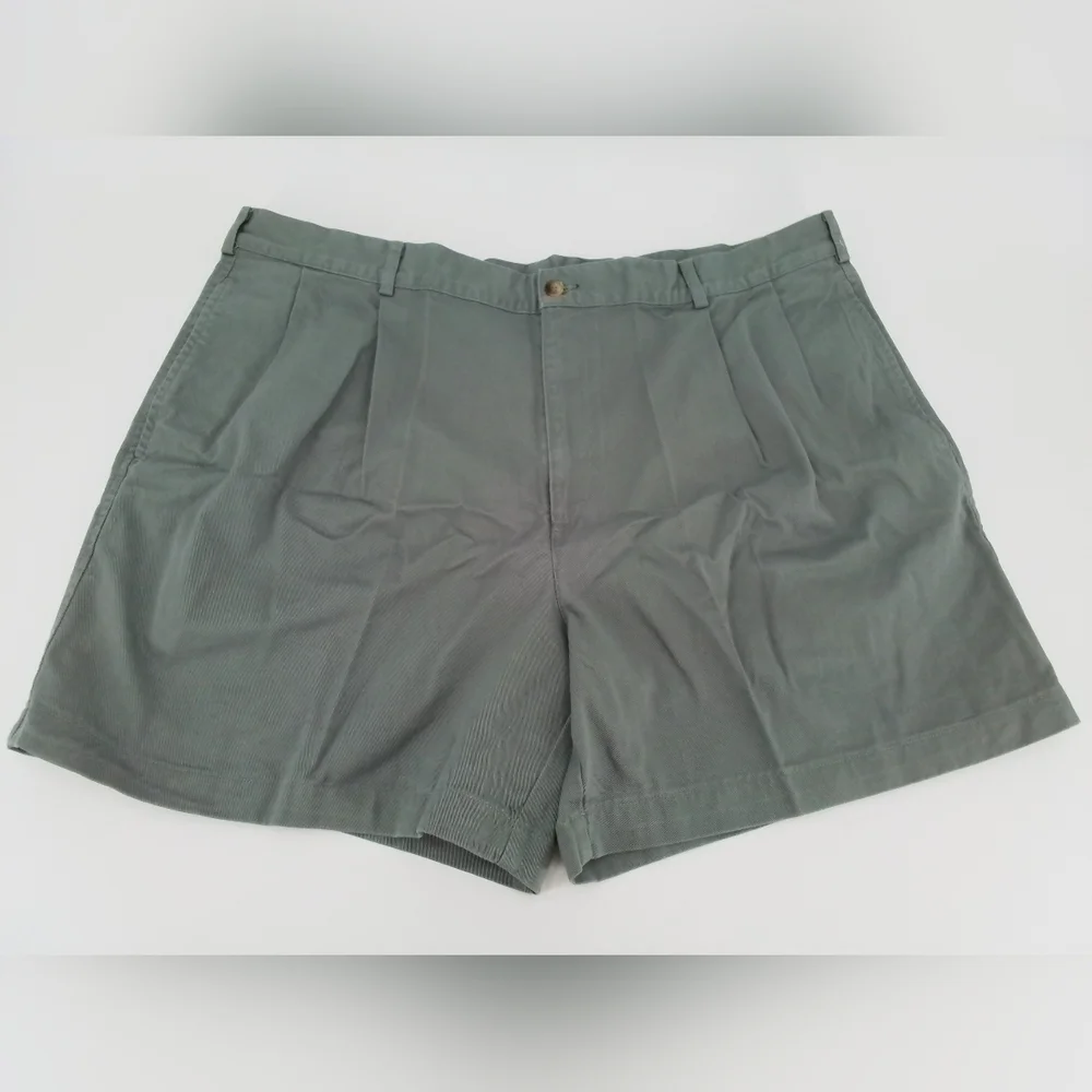 Nwt Lands End Shorts Y2K Mens 42 DUSTY SAGE GREEN Chino Pleated USA Vintage